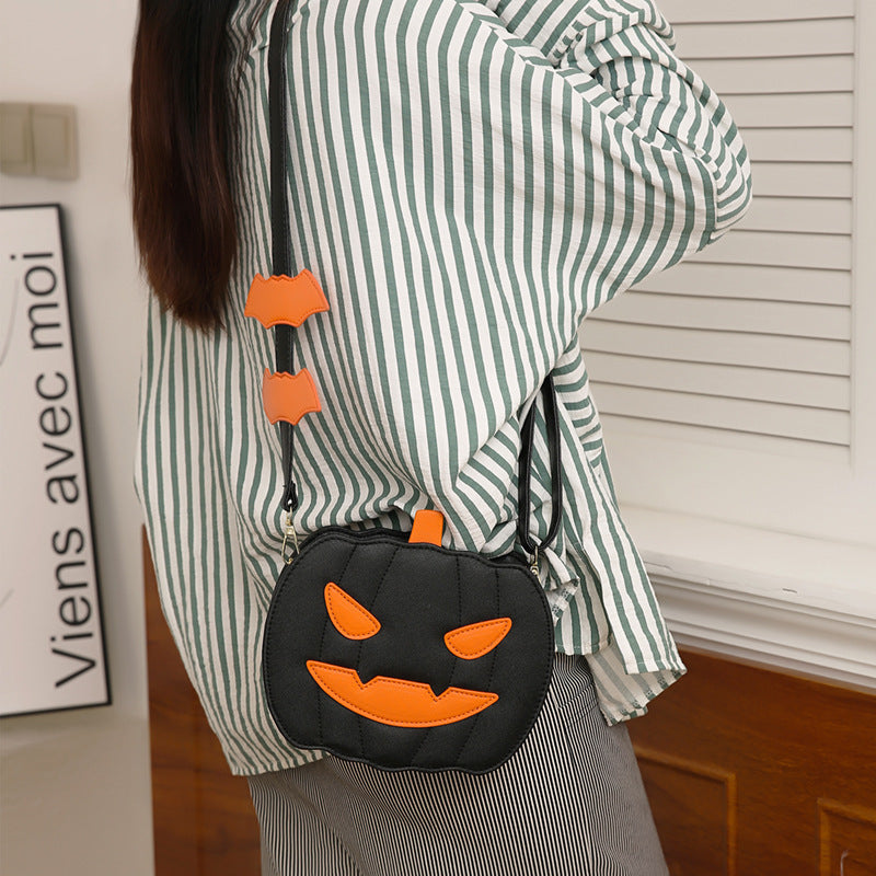 Halloween Pumpkin Shoulder Crossbody Bag With Bat