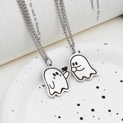 Halloween Cute Love Ghost Necklace Couple Pendant Necklace Men Women Accessories