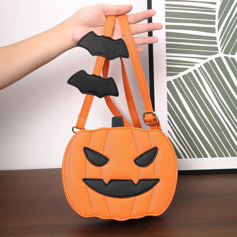 Halloween Pumpkin Shoulder Crossbody Bag With Bat