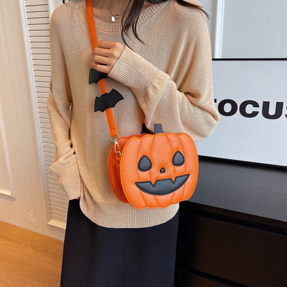 Halloween Pumpkin Shoulder Crossbody Bag With Bat