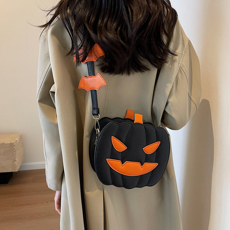 Halloween Pumpkin Shoulder Crossbody Bag With Bat