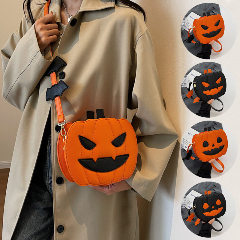 Halloween Pumpkin Shoulder Crossbody Bag With Bat